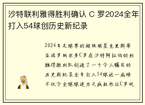 沙特联利雅得胜利确认 C 罗2024全年打入54球创历史新纪录